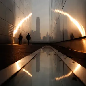 A man walks through the 9 / 11 Empty Sky memorial across from New Yorks Lower Manhattan A man walks through the 9 / 11 Empty Sky memorial across from New Yorks Lower Manhattan