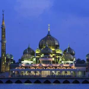 Masjid Kristal is pictured during dusk at the Islamic Heritage Park on Wan Man Island