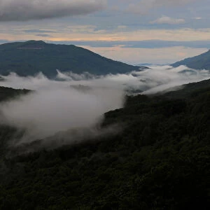 Mist hangs between mountains in Big Stone Gap, Virginia