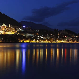A night view shows the Swiss mountain resort of St. Moritz