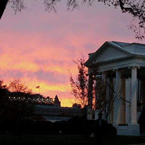 The North Portico of the White House at sunrise in Washington