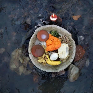 An offering offered by a devotee (not pictured) in memory of his deceased father