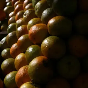 Oranges are displayed for sale at a street market in Rio de Janeiro Oranges are displayed for sale at a street market in Rio de Janeiro