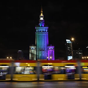 The Palace of Culture is pictured after Earth Hour in Warsaw