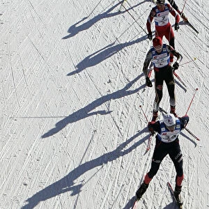 Participants compete during the mens 10km event at the Nordic Combined FIS World