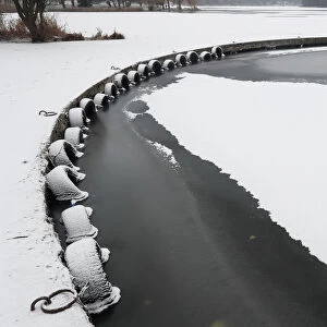 Partly frozen Svisloch river is seen in Minsk