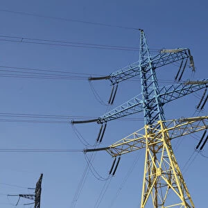Power lines are seen near the Trypillian thermal power plant in Kiev region