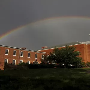 A rainbow over a church in the Washington D. C. area