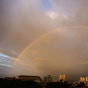 A rainbow is seen over the skyline in Havana