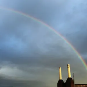 A rainbow stretches over Battersea Power Station in London A rainbow stretches over Battersea Power Station in London