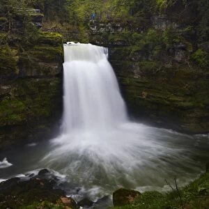 The Saut du Doubs waterfall is seen on the border between Switzerland and France in