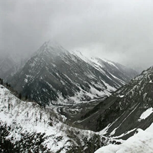 A section of the Srinagar-Leh highway is seen after it is opened for traffic in Zojila