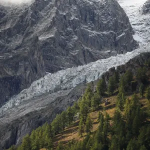 A segment of the Planpincieux glacier is seen on the Italian side of the Mont Blanc