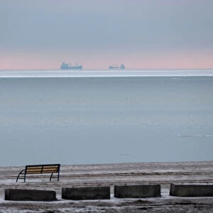 Ships are seen near the Azov Sea port of Mariupol