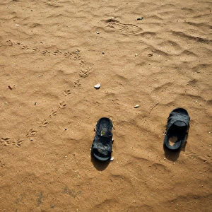 Slippers are pictured at the school compound in Dapchi in the northeastern state of Yobe