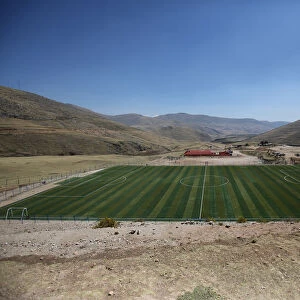 A soccer pitch is seen in the town of Nueva Fuerabamba in Apurimac, Peru