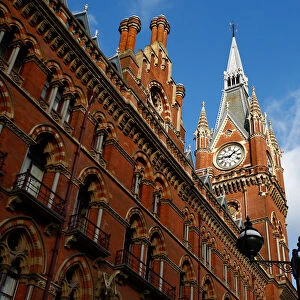 The St Pancras clock tower is pictured, London
