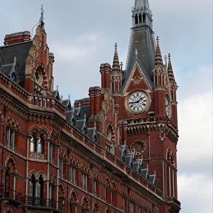 The St Pancras clock tower is seen, London