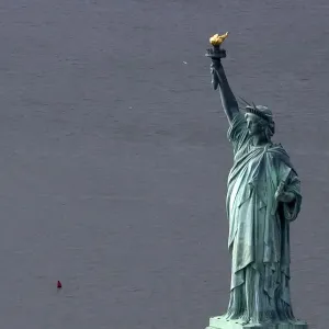 The Statue of Liberty is seen from this aerial view after Liberty Island was hit by The Statue of Liberty is seen from this aerial view after Liberty Island was hit by