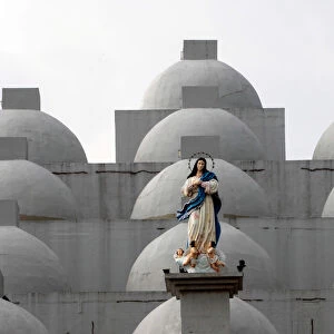 A statue of the Virgin Mary is seen outside the Metropolitan Cathedral in Managua