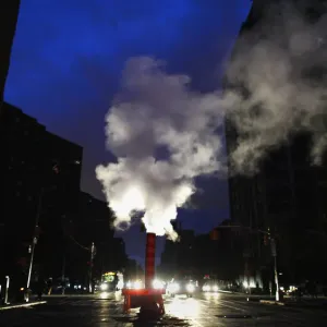 Steam rises from out of a vent in the middle of a blackout in the aftermath of Hurricane Steam rises from out of a vent in the middle of a blackout in the aftermath of Hurricane