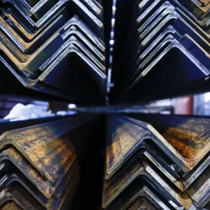 Steel angles are pictured at the Ariel Metal steel trader warehouse in Podolsk Steel angles are pictured at the Ariel Metal steel trader warehouse in Podolsk