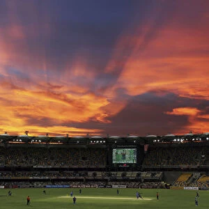 The sun sets during the Sri Lanka and India one-day international Tri-series in Brisbane