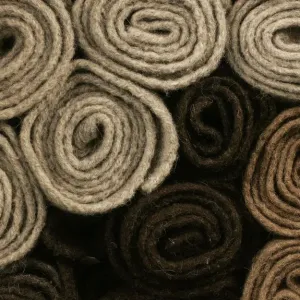 Traditional Faroese wool carpets are displayed inside a shop in downtown Torshavn