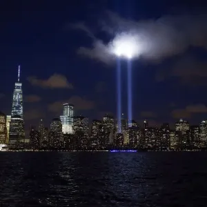 Tribute in Light is illuminated on the skyline of lower Manhattan during events marking Tribute in Light is illuminated on the skyline of lower Manhattan during events marking