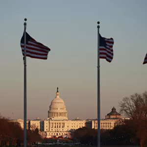 The U. S. Capitol Building is shown at sunset in Washington