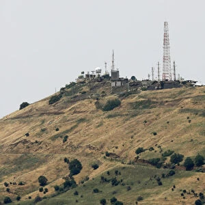 A view shows antennas on the Israeli-occupied Golan Heights as seen from Quneitra