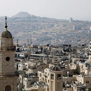 View shows churches and buildings in Bethlehem, in the Israeli-occupied West Bank