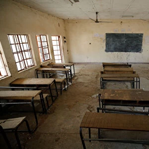 A view shows an empty classroom at the school in Dapchi in the northeastern state of Yobe