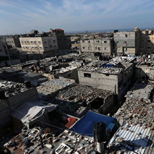 View shows houses of Palestinians in Khan Younis refugee camp in the southern Gaza Strip