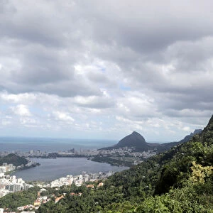 A view shows the Redeeming Christ statue atop Corcovado Mountain and the Rodrigo de