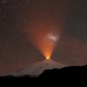 The Villarrica Volcano is seen at night from Pucon town The Villarrica Volcano is seen at night from Pucon town