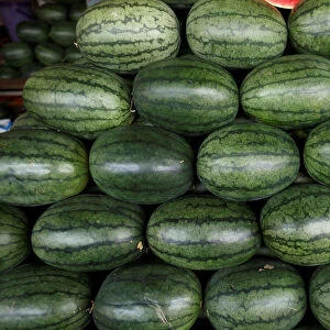 Watermelons are seen in Talad Thai wholesale market outside Bangkok
