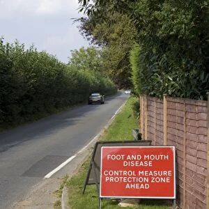 Foot And Mouth Disease, Control Measure Protection Zone Ahead sign at roadside, Surrey, England, September 2007