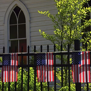 Draped flags; July 4th; Parade; Ridgefield; Washington; USA