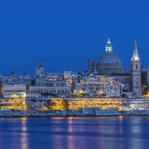 Europe, Malta, Valletta, Historic Skyline at Dusk