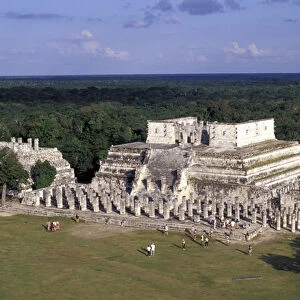 Mexico, Yucatan. Temple of Columns; Chichen Itza ruins, Maya Civilization, 7th-13th