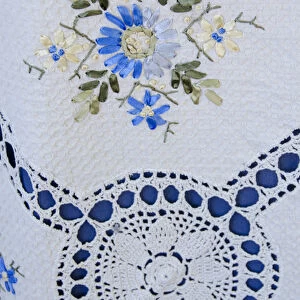 Ukraine, Odessa. Typical Ukrainian textile souvenir handicrafts, handmade tablecloth