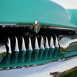 USA, Maine, Auburn. Detail of antique car grill at a car show