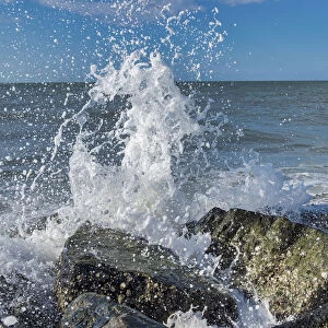 Waves crashing on rocks, Honeymoon Island State Park, Dunedin, Florida, USA