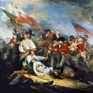The Battle of Bunker Hill, 17 June 1775. At left is the mortally wounded Joseph Warren; at right are the American Lt. Thomas Grosvenor and his servant Peter Salem. Oil on canvas, 1786, by John Trumbull