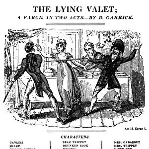 GARRICK: THE LYING VALET. A scene from David Garricks farce, The Lying Valet, printed at Philadelphia in 1778