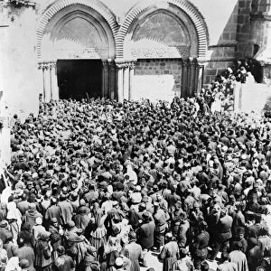 JERUSALEM: HOLY WEEK. Crowds outside the Church of the Holy Sepulchre in Jerusalem