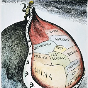 The New Imperialism. American cartoon, 1951, by D. R. Fitzpatrick on the growing empire of Joseph Stalins Soviet Union