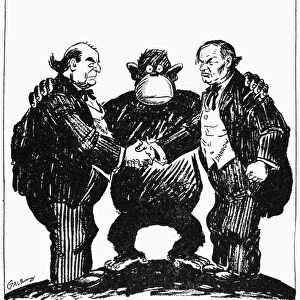 SCOPES TRIAL CARTOON, 1925. When Shall We Three Meet Again? Cartoon from an American newspaper, 1925, shortly after the close of the Scopes monkey trial on the teaching of evolution in publicly supported schools; William Jennings Bryan is at left and Clarence Darrow at right