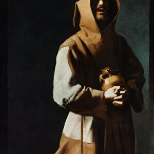 ST FRANCIS OF ASSISI. St Francis of Assisi (1182-1226) in Meditation: oil on canvas, c1639, by Francisco de Zurbaran